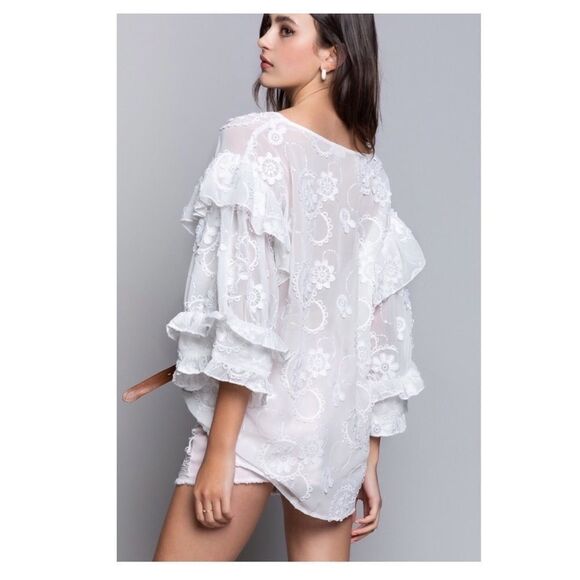 Pol White Boho Embroidered Floral Top with Ruffles - Picture 12 of 16